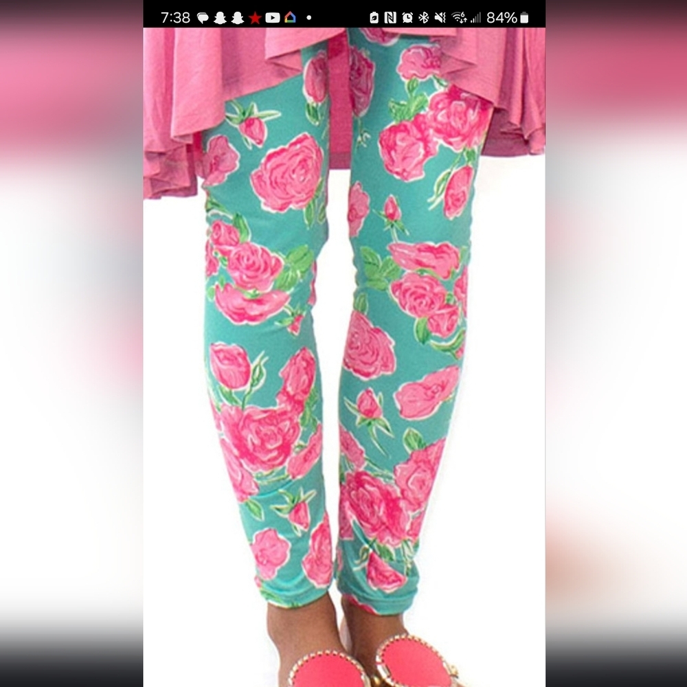 Simply Southern Womens Green Pink Leggings One Size S M L. Excellent Condition